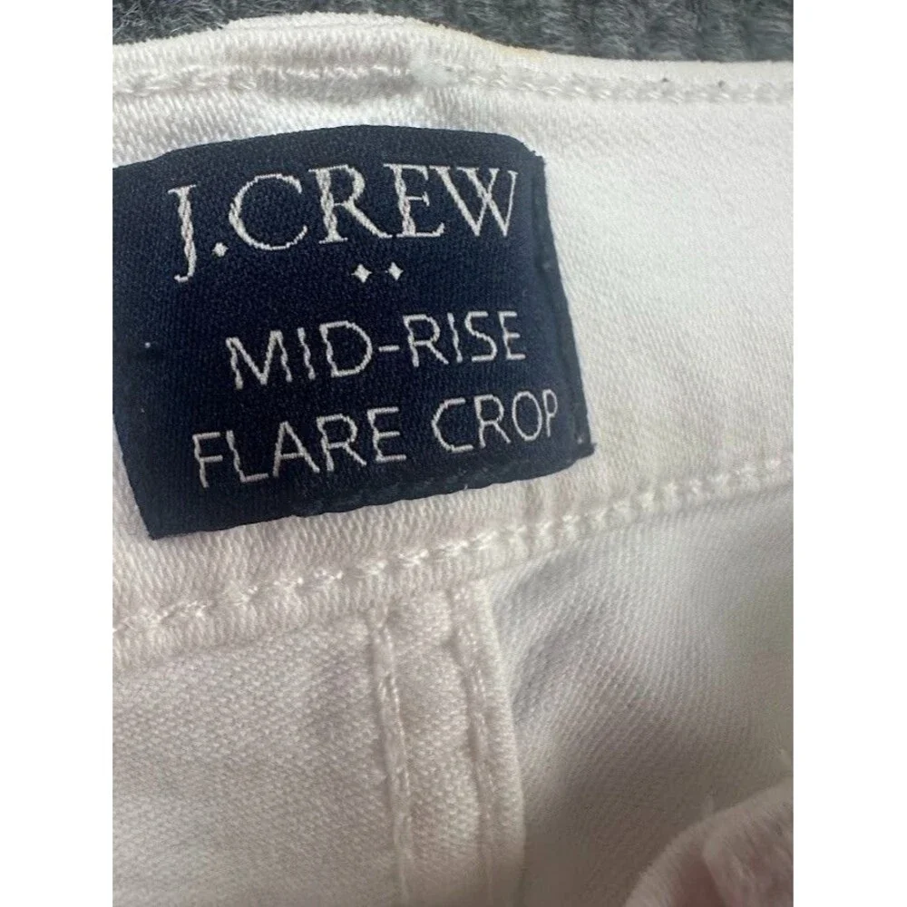 J.Crew Women's Size 4 White Mid Rise Flare Crop Jeans White Raw Hem Denim